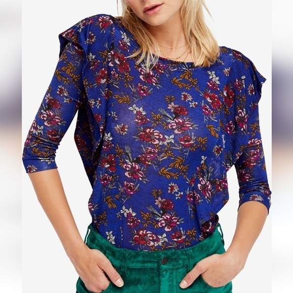 Free People Top Dock Street in Blue Combo size small - Picture 3 of 12